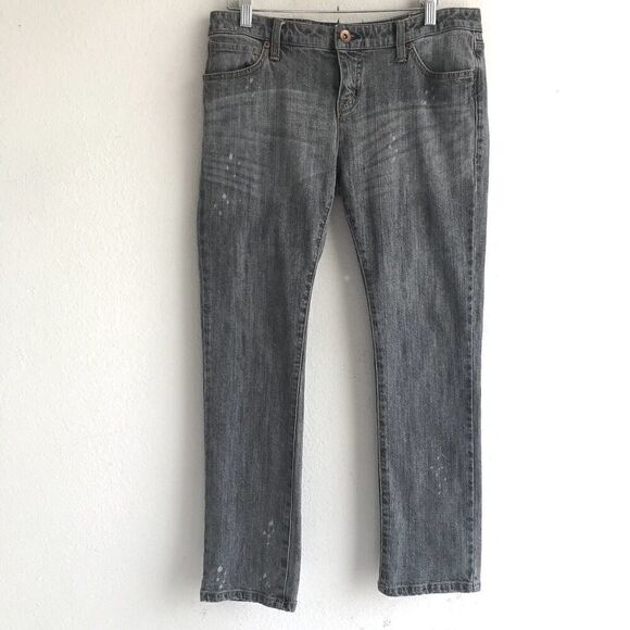 Volcom Womens Slim Straight Jeans Size 5 Gray Low Rise Stretch Denim Distressed - Picture 1 of 8